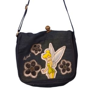 DISNEY Tinkerbell Denim Hobo Bag with Flower Applique 13" X 11"